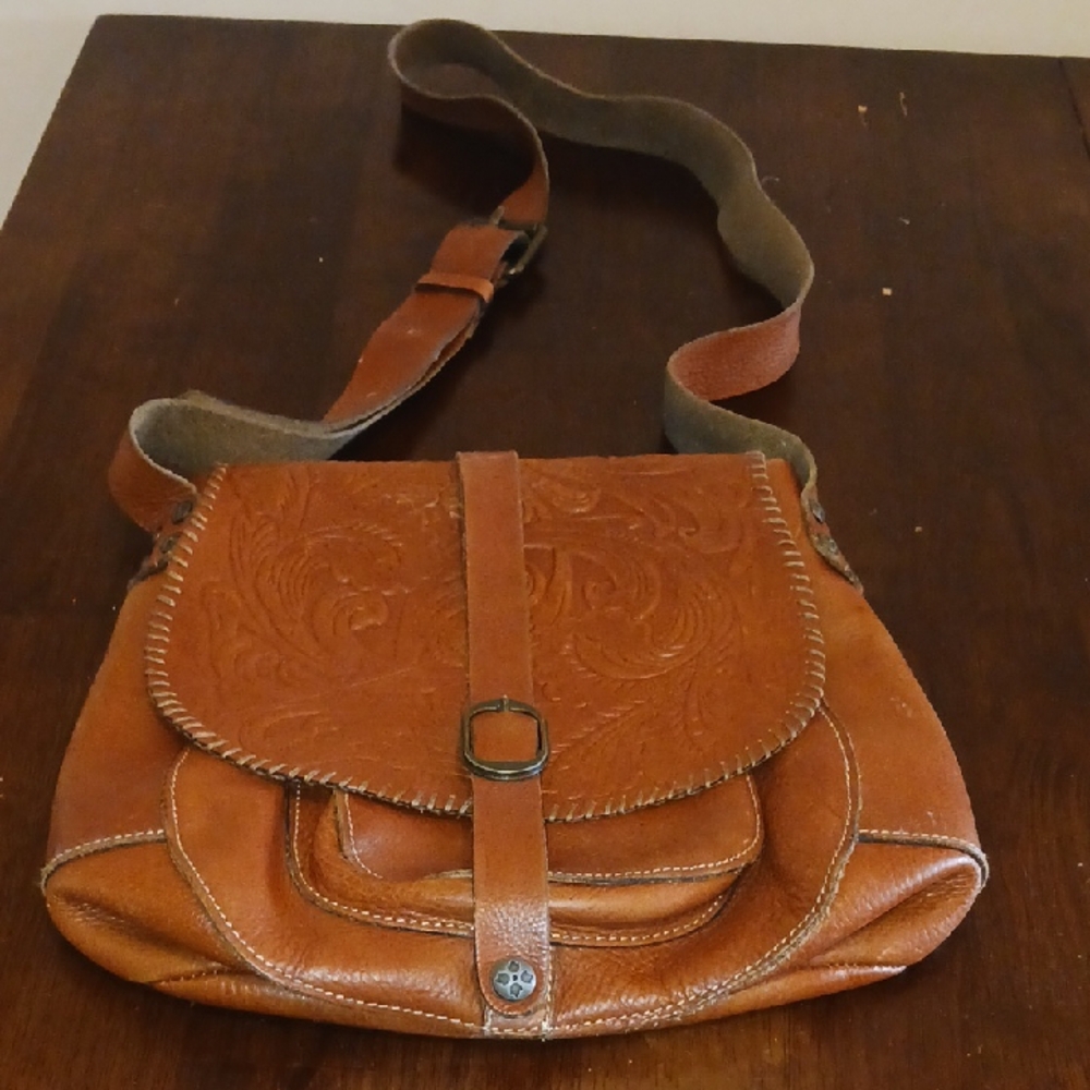 Patricia Nash Embossed Brown Leather Crossbody Bag
